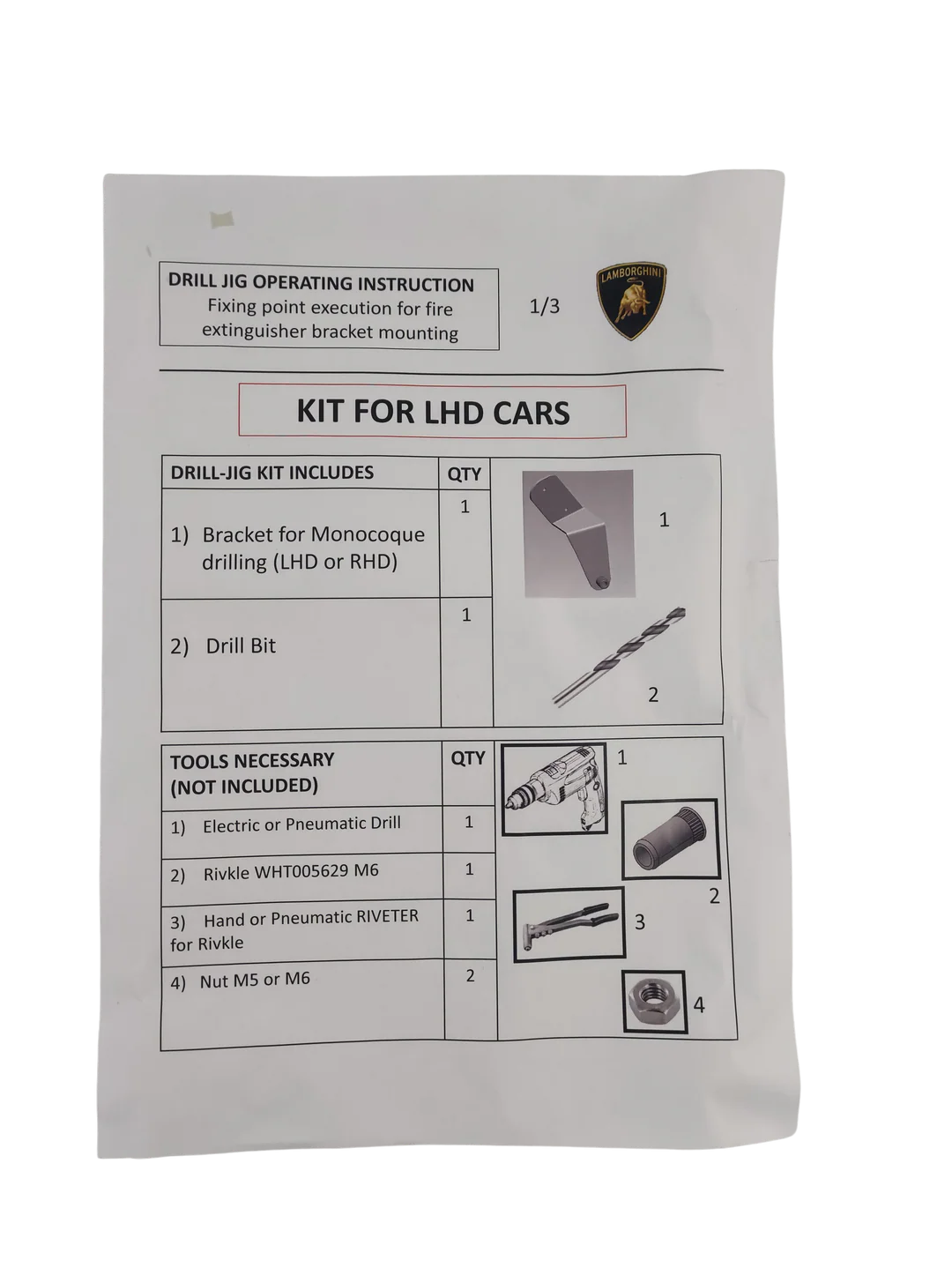 Lamborghini LHD Drilling Mask Kit for Fire Exting. OEM 471051459