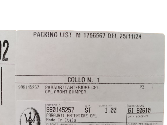 Maserati GranTurismo Cpl Front Bumper OEM 980145257