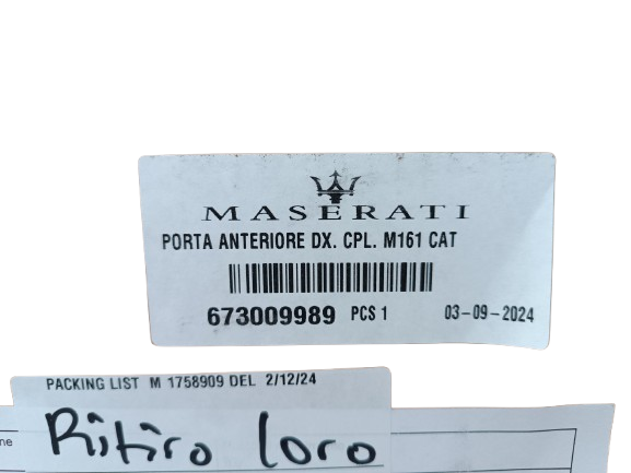 Maserati Levante Cpl RH Front Door OEM 673009989